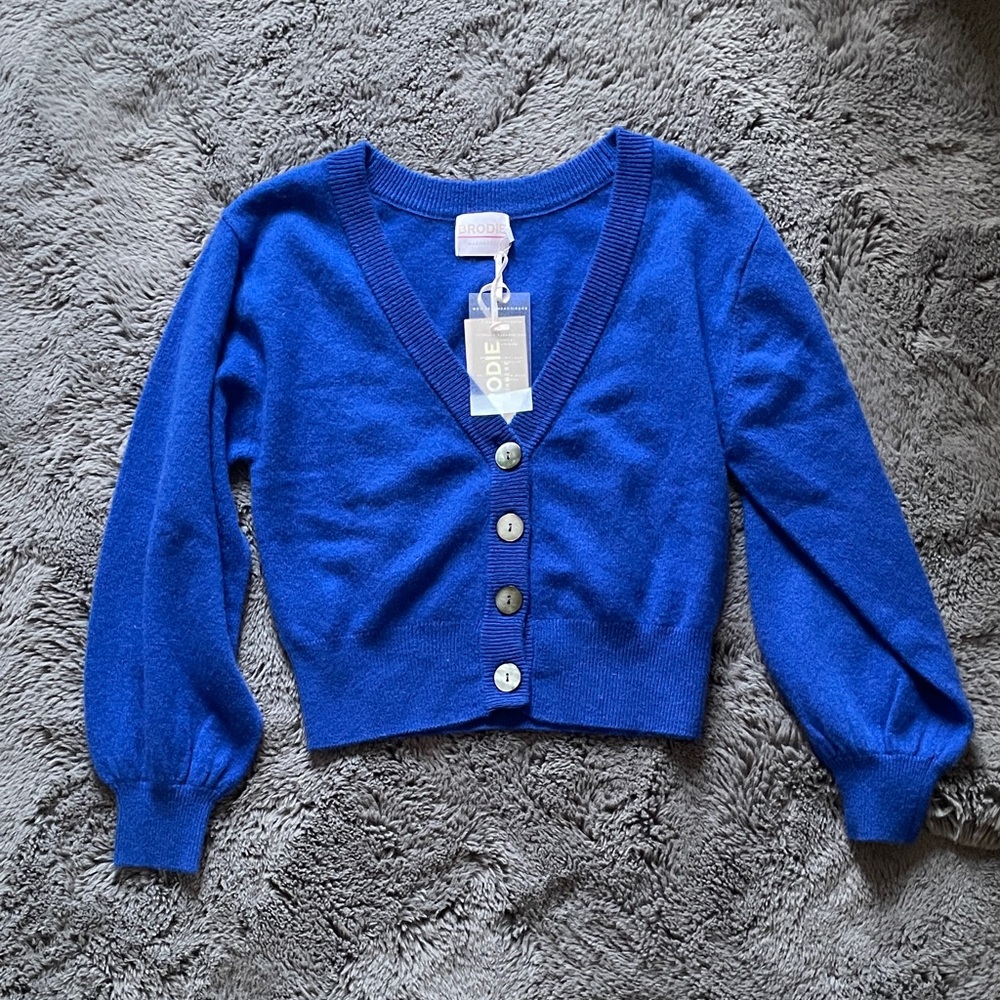 Brodie Royal Blue Cashmere Cropped Cardigan